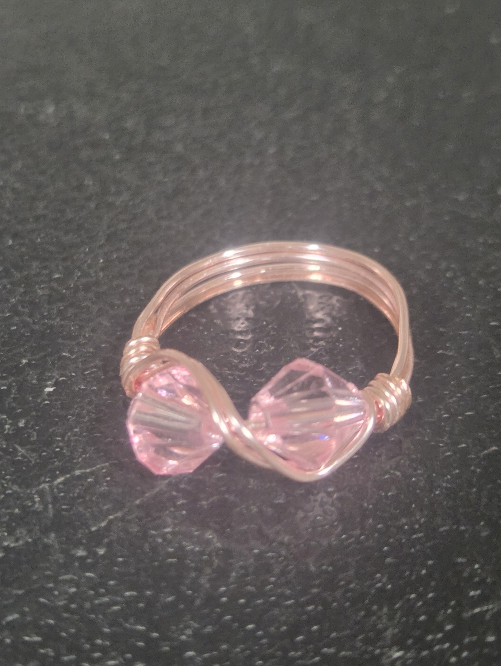Handcrafted Pink Crystal Wire Wrap Ring - Unbranded